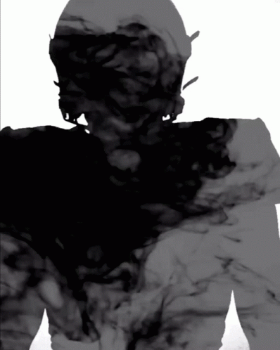 Black and White Drawing of Person With Smoke From Chest