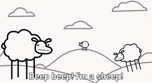 Black And White Drawing Of Three Sheep Saying I Said Beep Beep GIF