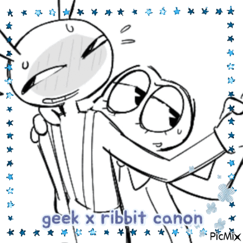 Black And White Drawing Of Two Cartoon Characters Geek X Ribbit Canon GIF