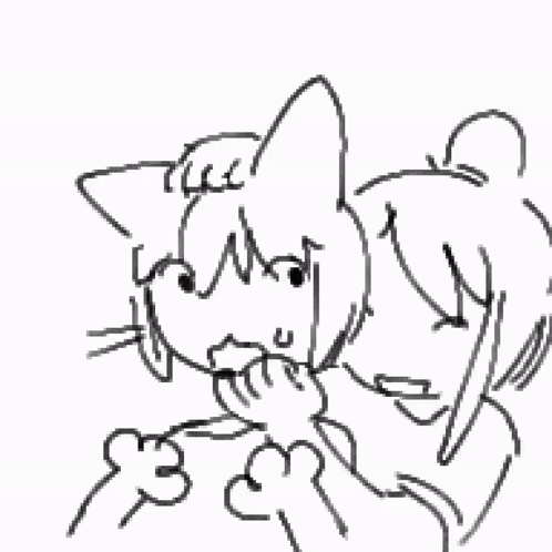 Black and White Drawing of Two Cats Standing Together