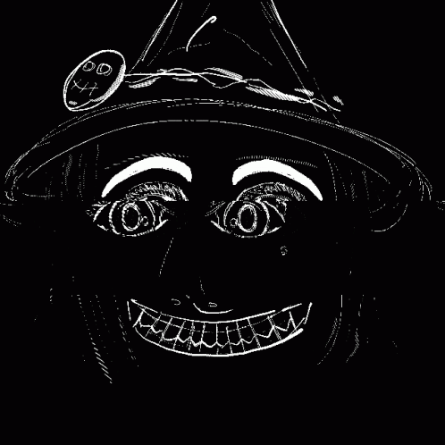 Black And White Drawing Of Woman In Witch Hat GIF
