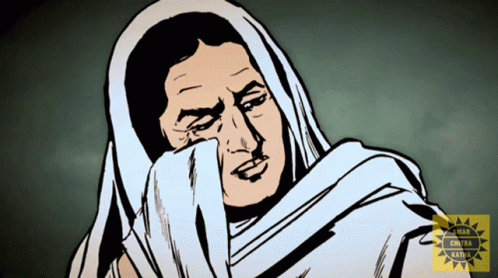 Black And White Drawing Of Woman With White Shawl GIF