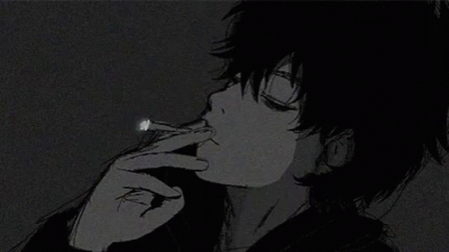 Black and White Drawing of Young Boy Smoking Cigarette