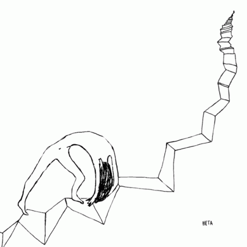 Black and White Drawing Person Laying on Box