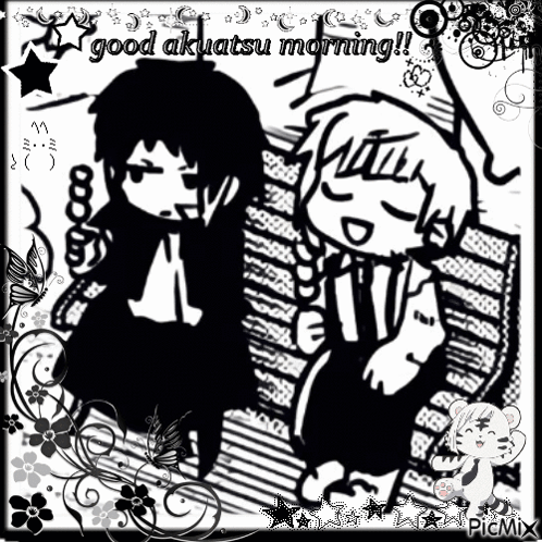 Black And White Drawing Two People Good Akuatsu Morning GIF