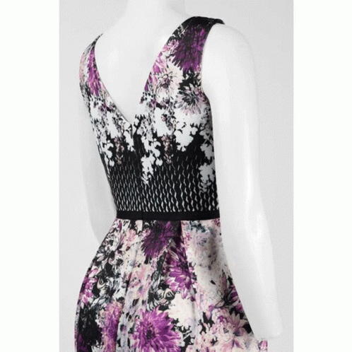 Black and White Dress with Purple Flowers