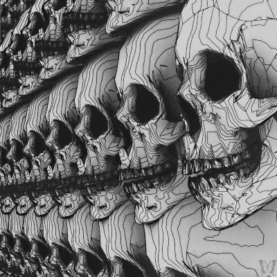 Black And White Exploding Skulls GIF
