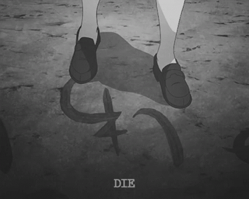 Black and White Feet Drawing Saying Die