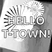 Black and White Fireworks Display Saying Hello T-Town
