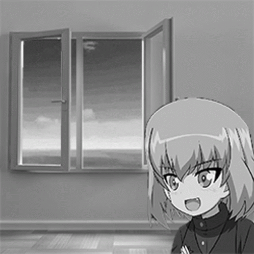 Black and White Girl at Open Window