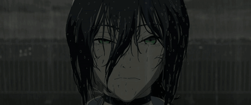 Black and White Girl with Wet Hair in Rain Eyes Closed