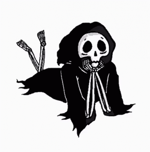 Black And White Grim Reaper With Hood And Skeleton Legs GIF