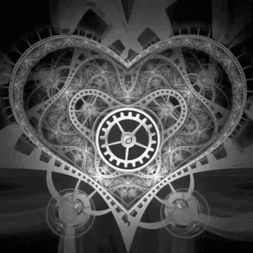 Black and White Heart with Gear