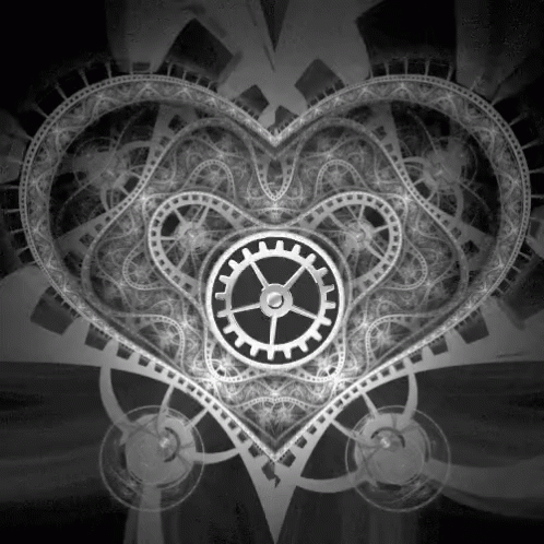 Black and White Heart With Gear