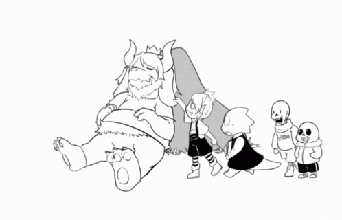 Black and White Kids Standing Around Giant Monster