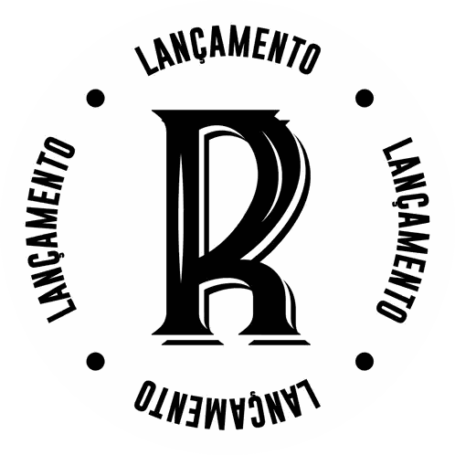 Black and White Logo with R and Lançamento