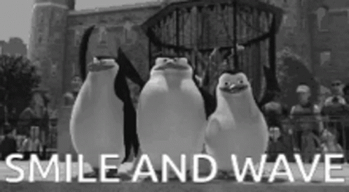 Black And White Madagascar Penguins Smile And Wave GIF