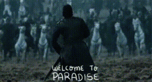 Black and White Man and Horses Welcome to Paradise