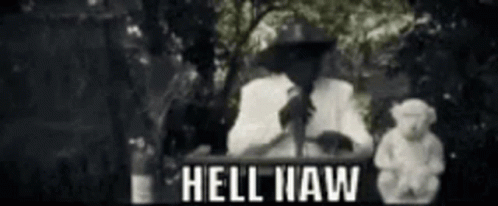 Black And White Man At Hell Haw Sign GIF