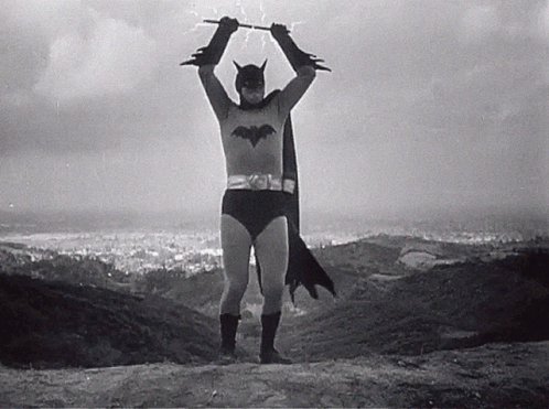 Black and White Man in Batman Costume Holding Bat