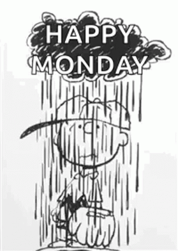 Black and White Man in Rain Happy Monday