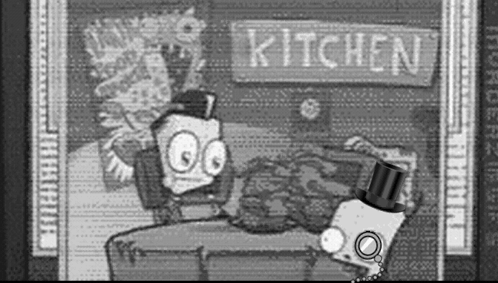 Black and White Man in Top Hat Saying Kitchen