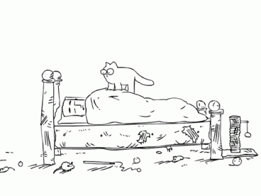 Black And White Man Laying On Bed With Cat GIF