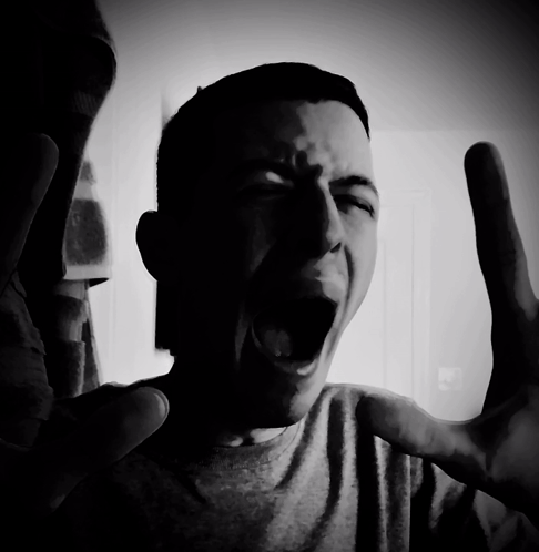 Black and White Man Mouth Wide Open