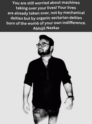 Black and White Man With Quote About Machines