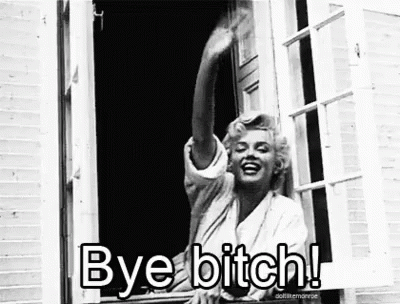 Black And White Marilyn Monroe Waving Saying Bye Bitch GIF
