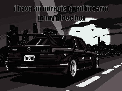 Black and White Mercedes With Firearm Warning