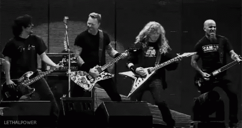 Black and White Metallica Playing Guitars