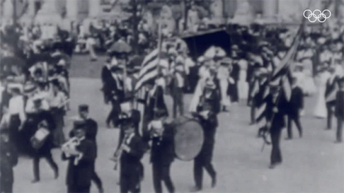 Black and White Parade With Olympics Logo