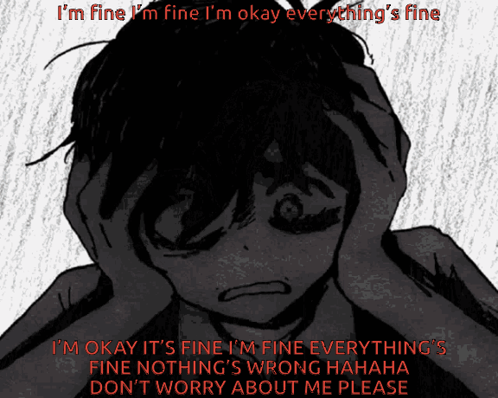 Black And White Person Holding Head I'm Fine I'm Fine GIF