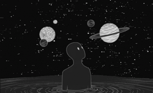 Black and White Person in Water Watching Planets