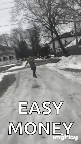 Black and White Person Walking Snowy Road Easy Money