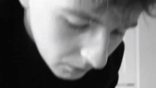 Black and White Person with Eyes Closed