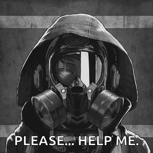 Black-And-White Person With Gas Mask Asking Help GIF
