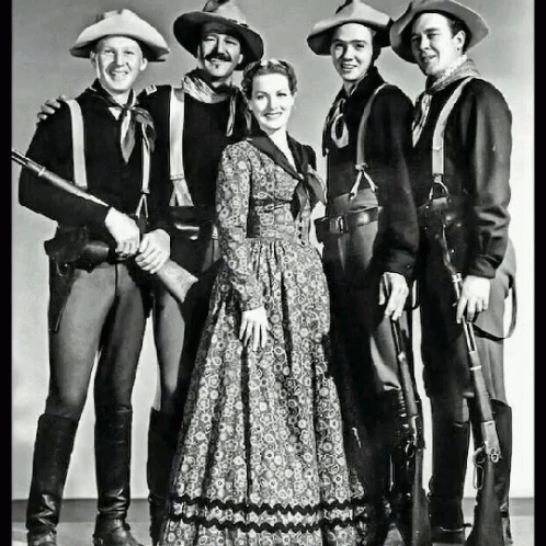 Black and White Photo Four Men and Woman