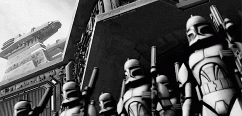 Black and White Photo of Clone Troopers Holding Guns
