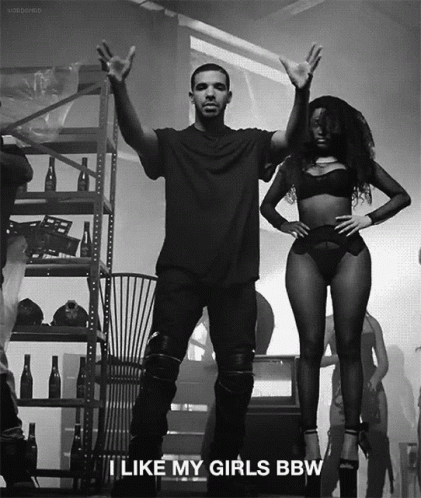 Black and White Photo of Man and Woman Saying I Like My Girls BBW