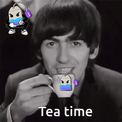 Black and White Photo of Man Drinking Tea Saying Tea Time