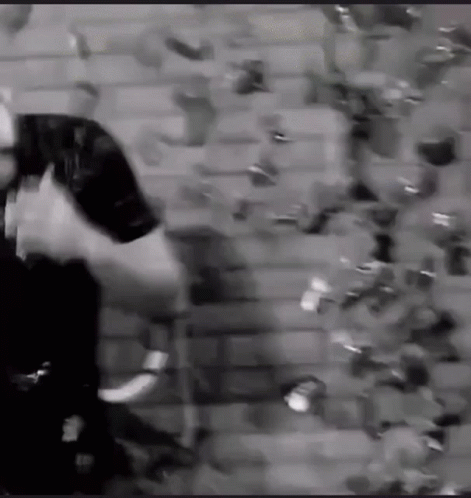 Black And White Photo Of Person In Front Of Brick Wall GIF