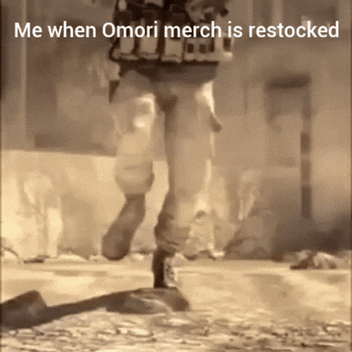 Black and White Photo of Person Running Me When Omori Merch Is Restocked