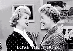 Black And White Photo Of Two Women Hugging Saying Love You Hugs GIF