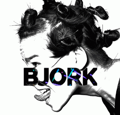 Black and White Photo of Woman Saying Bjork