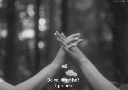 Black And White Photo Two People Holding Hands Do You Promise GIF