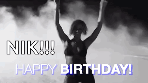 Black and White Photo Woman in Bikini Saying Niki Happy Birthday