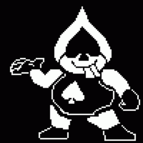 Black And White Pixel Art Cartoon Character With Spade GIF