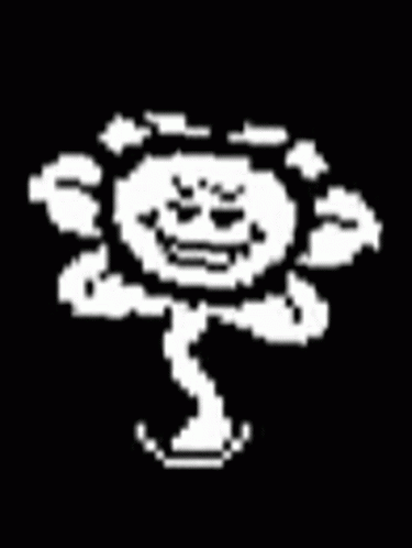 Black And White Pixel Art Flower With Face GIF
